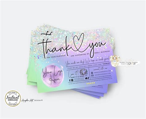 Elf Holographic Business Thank You Template Editable Order Etsy