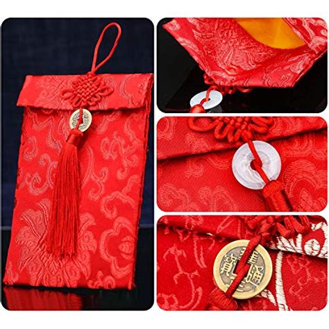 Tecunite 4 Pieces Chinese Element Festive Silk Red Envelopes T Card