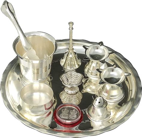 Amazon Nobility Silver Plated Pooja Thali Set Inch With Coin And