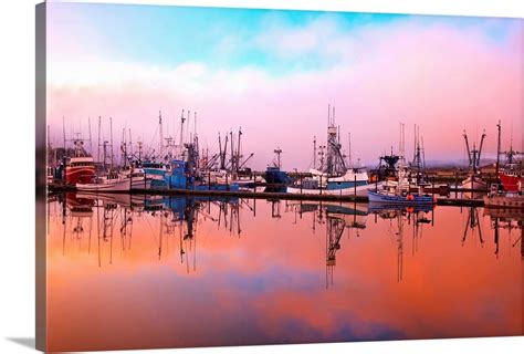 Sunrise Through The Morning Fog In Newport Harbor; Newport, Oregon, USA ...