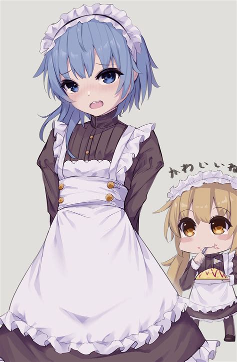 Safebooru 2girls Alternate Costume Apron Asymmetrical Hair Black