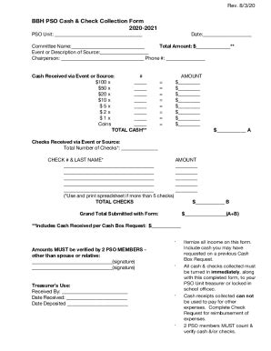 Fillable Online Bbh Pso Cash Check Collection Form Fax Email Print