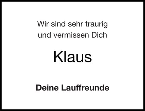 Traueranzeigen Von Klaus Aachen Gedenkt