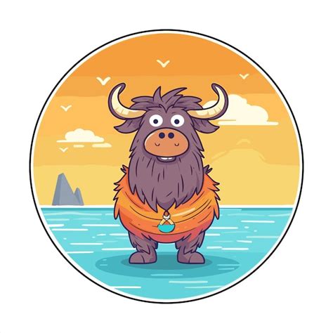 Cute Yak Funny Cartoon Kawaii Farbenfrohe Aquarelle Strand Sommer Tier