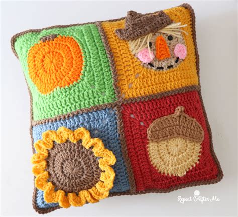 Fall Crochet Squares Pillow - Repeat Crafter Me