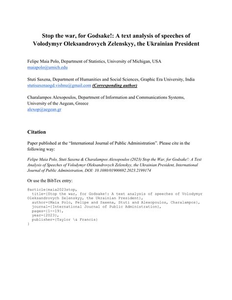 (PDF) Stop the War, for Godsake!: A Text Analysis of Speeches of Volodymyr Oleksandrovych ...