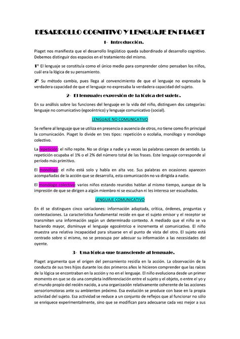 Tema Desarrollo Cognitivo Y Pensamiento Infantil