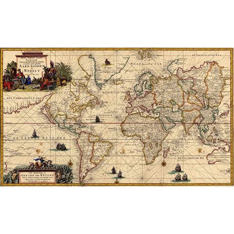 Mapa Mundi Antigo 1728 De Mapas 30 X 50 Cm Tela Canvas Para Quadro