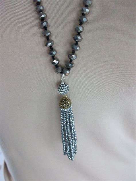 Crystal Hand Knotted Beaded Necklace With Cz Bead And Tassel Etsy