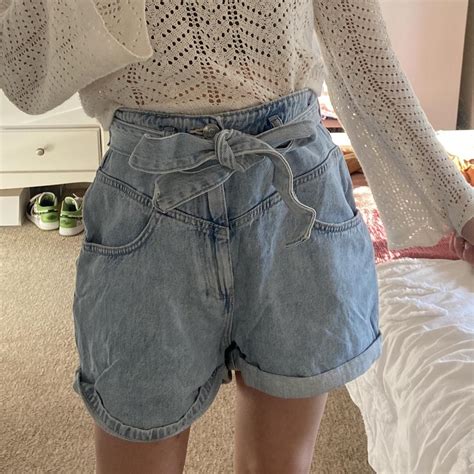 Zara Bermuda Denim Shorts Tie Waist Belt Depop