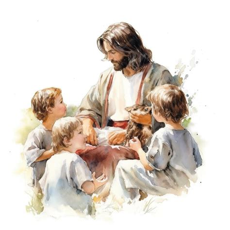 Premium Photo Watercolor Jesus Christ With Children