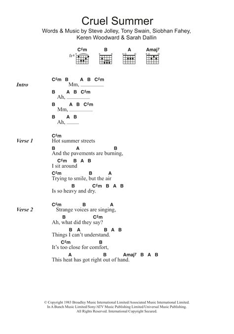 Cruel Summer by Bananarama - Guitar Chords/Lyrics - Guitar Instructor