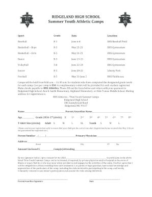 Fillable Online Titan Summer Youth Athletic Camps Registration Form1