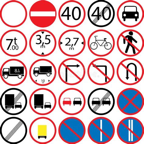 Vector Restrictive And Prohibitory Road Signs For Traffic Stock Vector