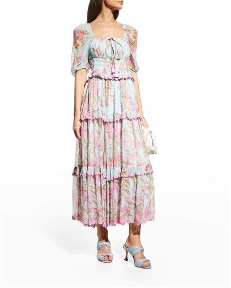 Hemant And Nandita Tiered Chiffon Tassel Tie Midi Dress Neiman Marcus