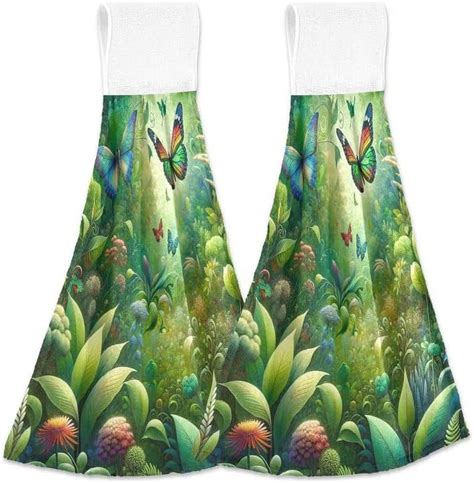 Purple Poppy Flowers Kitchen Hanging Towels Spring Watercolor Hand Tie Towel With Loop Dish