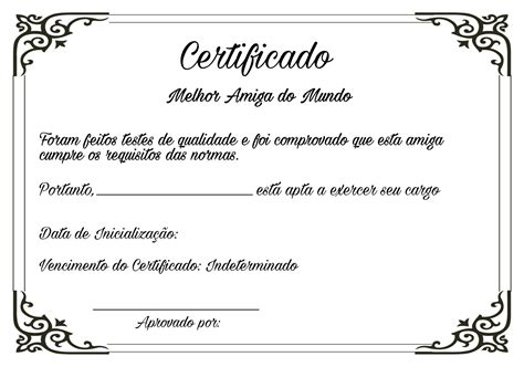 Certificado De Melhor Amiga Presentes Fofos Para Melhor Amigo