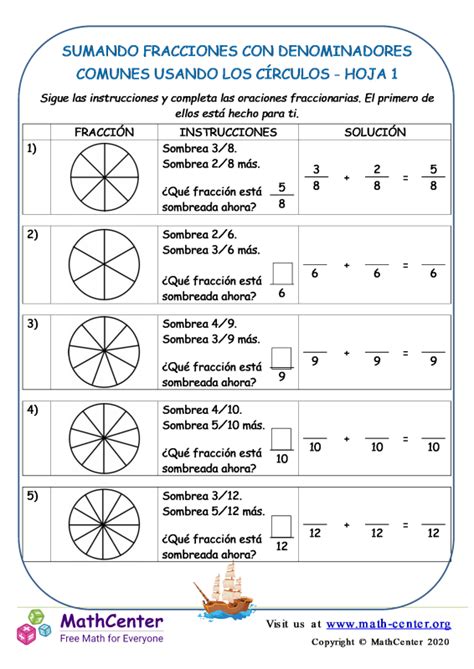 Tercer Grado Hojas De Trabajo Sumar Fracciones Math Center