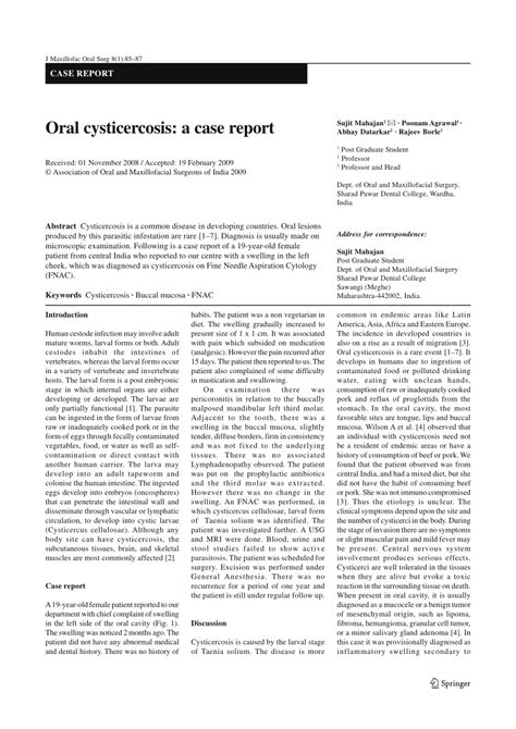 Pdf Oral Cysticercosis A Case Report