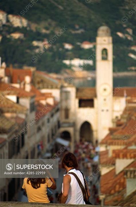 Croatia Dubrovnik Placa Plaza Stradun Gradski Zvonik Clock Tower