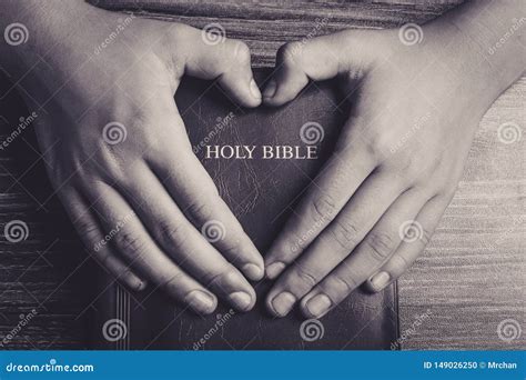 Holy Bible With Heart Shape Hands Stock Photo Image Of Hand Read