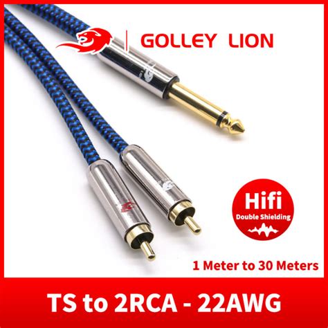 Golley Lion 14ถึงสายสัญญาณเสียง Rca คู่635มม ในสี่นิ้วชาย Ts แจ็ค