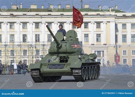 Soviet Tank T 34 85 On The Rehearsal Of The Victory Day Parade