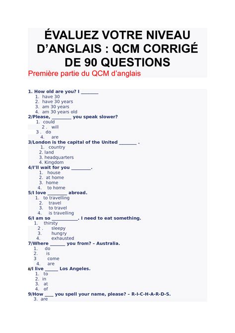 SOLUTION Evaluer Votre Niveau D Anglais Studypool