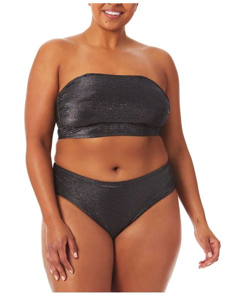 California Waves Trendy Plus Size Metallic Bandeau Bikini Top