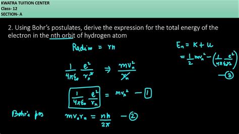 2 Using Bohr’s Postulates Derive The Expression For The Total Energy Of The Electron In The