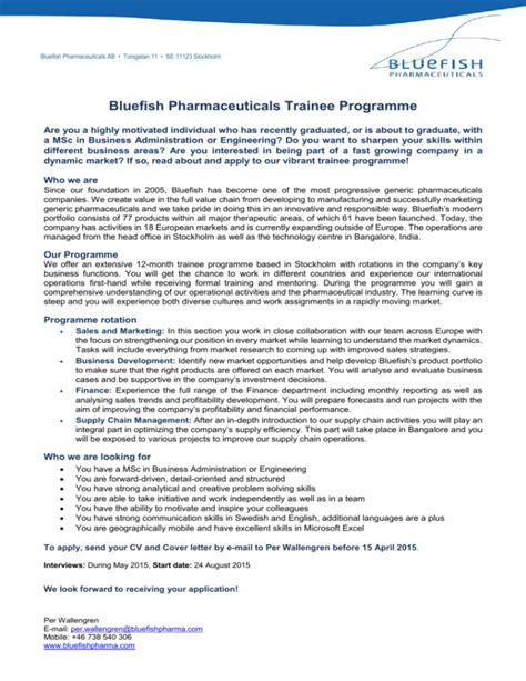 Bluefish Pharmaceuticals Trainee Programme