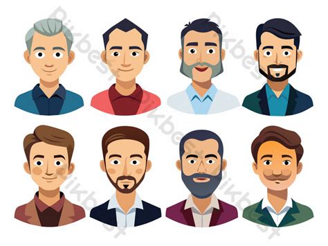 Set Of Men Avatars Vector Illustration In Flat Cartoon Style PNG Images ...