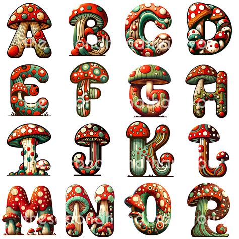 Retro 3D Mushroom Alphabet PNG Clipart Bundle 3D Alphabet Retro