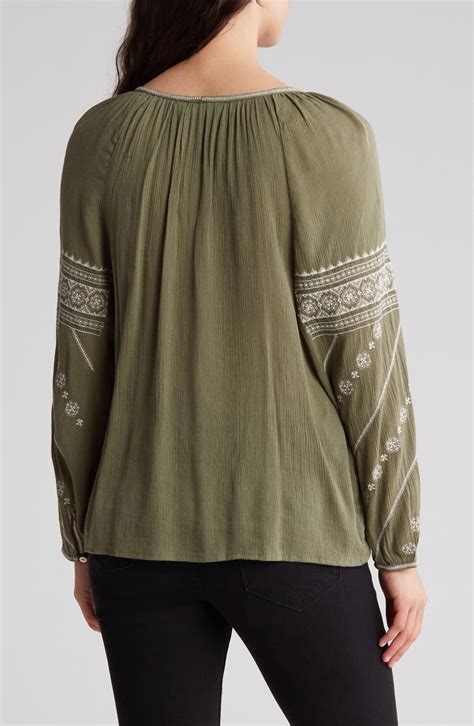 Lucky Brand Embroidered Cotton Blend Peasant Top Nordstromrack