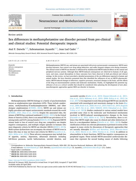 Pdf Sex Differences In Methamphetamine Use Disorder Perused From Pre Clinical And Clinical