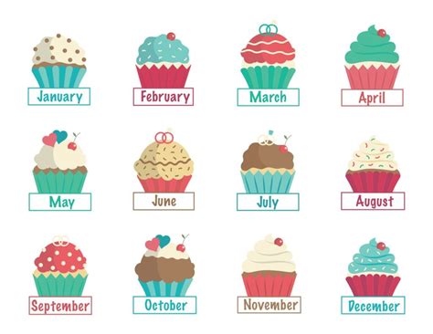 Printable Monthly Birthday Cupcake Printable Jd