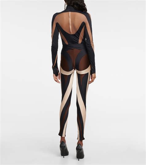 Mugler Paneled Bodysuit In Black Nude 01 ModeSens