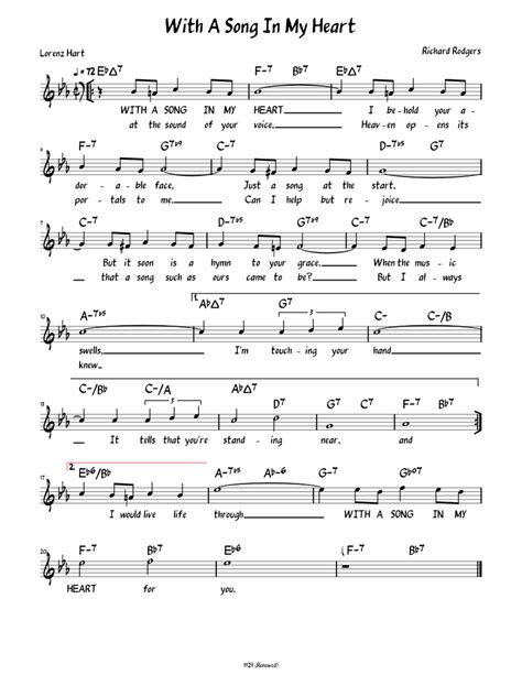 With A Song In My Heart Lead Sheet With Lyrics Sheet Music For Piano