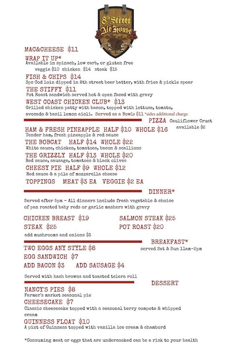 Menu at 8th Street Ale House pub & bar, Hoquiam