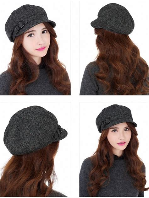 Womens Newsboy Cabbie Hat Vintage Wool Beret Cap Black Grey C Yog Iz