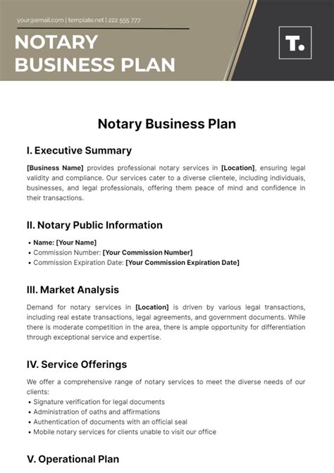Free Notary Business Plan Template to Edit Online