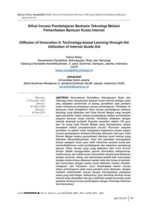 PDF DIFUSI INOVASI PEMBELAJARAN BERBASIS TEKNOLOGI MELALUI