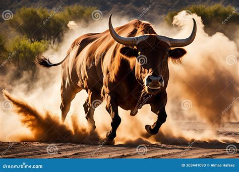 Charging Bull Captured In Mid Motion Muscles Taut And Nostrils Flared