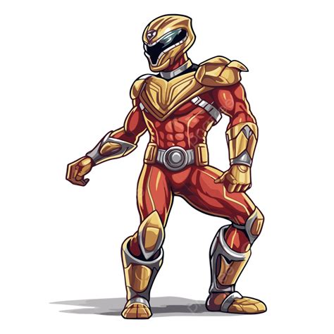 Power Ranger Vektor Stiker Clipart Karakter Power Ranger Berdiri Dengan Warna Merah Di Depan