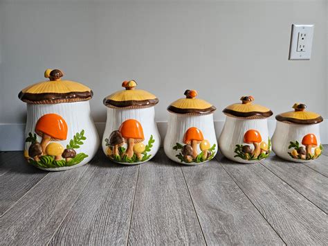 Vintage Arnels Mushroom Canister Set Of 5 Excellent Condition Etsy Canada