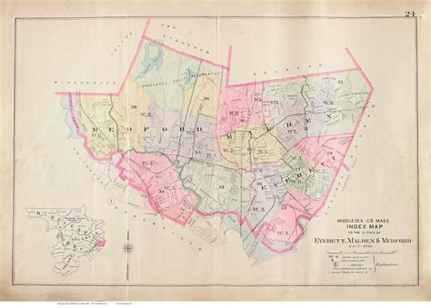 Plate 24 Map Index Everett Malden And Medford 1900 Old Street Map Reprint Middlesex Co