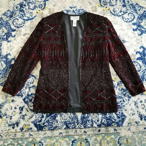 Oleg Cassini Jackets And Coats Blacktie Oleg Cassini Vintage Burgundy Velvet Black Beaded