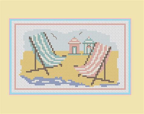 Deck Chairs And Beach Huts Cross Stitch Pattern Beach Scenes Etsy