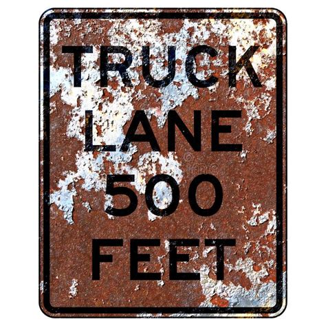 Old Rusty American Road Sign Truck Lane 500 Feet Stock Illustration