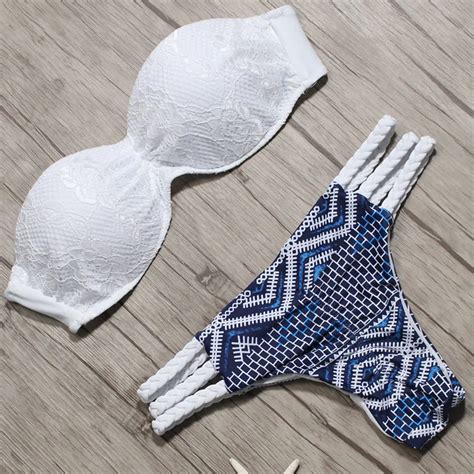 Bikini Bandeau Con Borde Festoneado Para Mujer Traje De Ba O De